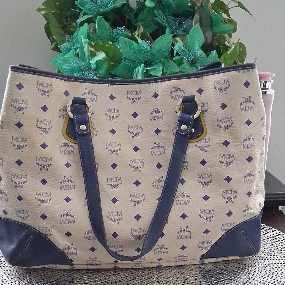 MCM Blue and Cream Tote with Yellow Accents - Picture 7 of 7